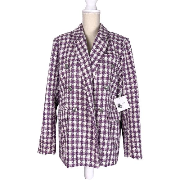 Ellen Tracy Mauve Houndstooth Tweed Blazer Jacket XL Preppy Old Money Coquette - Picture 2 of 11